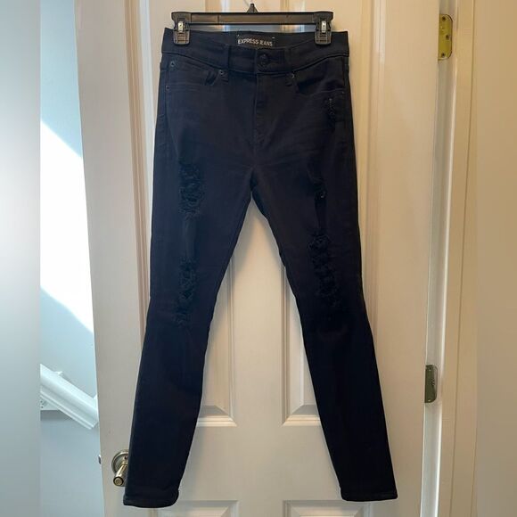 Express black distressed mid rise jegging Size 4 short - Picture 1 of 5
